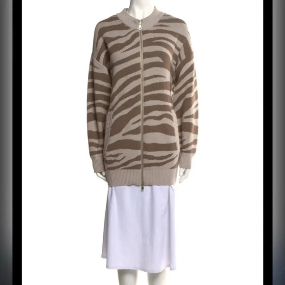 Varley Mayberry Zip Merino Wool longline cardigan in cobweb doe zebra Size S - Picture 3 of 6